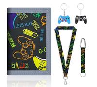 HOCUCHELAND Children's Neck Pouch, Trifold Wallet with 2 Lanyards, Game Console Pattern Purse Boys Child Wallet with Key Ring, Child Wallet Boys for Teenagers
