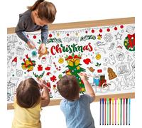 HOCUCHELAND Christmas Colouring Tablecloth, 30 x 72 Inch Christmas Table Cloth with 12 Paint Pens, Giant Paper Coloring Table Cloth for Kids Xmas Gift Present and Decoration Crafts Party Supply
