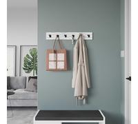 HOCUS PICUS Modern Wall-Mounted Engineered Wood Coat Hanger Display Unit w/6 Black Metal Hooks Wall Coat Rack Organizer for Hallways Entryway Office 63(W) x1.8(D) x9.8cm (White)