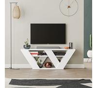 HOCUS PICUS TV Unit up to 42 Inch TV's, 110x30x40cm, White | Living Room TV Stand with 2-Tier Open Storage, Diagonal Media Console