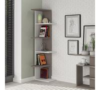 HOCUS PICUS Wooden Corner Bookcase | 5 Tier Modern Bookshelf, Wall Shelf, Bookshelves, Display Rack for Living Room, Home Office, Kids Room, Bathroom, Office | 141 x 37 x 24 cm (White-Light Mocha)