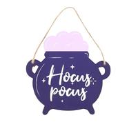 Hocus Pocus Cauldron Hanging Sign - Whimsical Halloween Decoration - Adorable and Durable Design - Easy to Hang on Doors, Walls, or Mantels - Versatile Indoor/Outdoor Festive Decor Piece