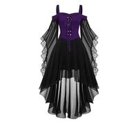 hocus pocus costume Halloween Dresses for Women Trumpet Sleeves Vintage Dress Bat Witch Party Costume Novelty Gothic High Low Outfits Purple M