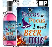 Hocus Pocus I Need Beer to Focus Bottle Label Waterproof Halloween Sticker