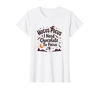 Hocus Pocus I Need Chocolate to Focus T-Shirt, Women, White, S