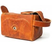 Hocus Pocus Leather Toiletry Bag - Handmade Gothic Cosmetic Bag with Stitched Eye | Travel Makeup Bag | Halloween Cosmetic Case | Vintage Shaving Kit for Men & Cosmetic Case for Women (Tan Brown)