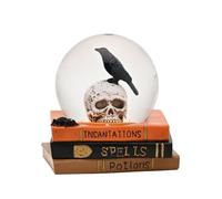 Hocus Pocus Novelties Skull Globe - Clear Glass Halloween Decoration With Crow And Spider - Resting On Resin Books - Gothic Spooky Home Décor Gift