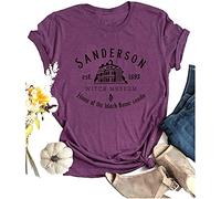 Hocus Pocus Shirt Womens Sanderson Sisters T-Shirts for Women Classic Halloween Movie Graphic Tee Tops, E1-purple, Medium