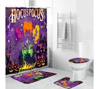Hocus Pocus Shower Curtain Set with Non-Slip Rugs, Toilet Lid Cover and Bath Mat, 4 Pcs Hocus Pocus Decor for Bathroom, Halloween Bathroom Decorations with Hooks 71" x 71" (Set of 4)