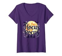 Hocus Pocus: Witchy Halloween Moon Magic for Fans V-Neck T-Shirt, Women, Purple, M