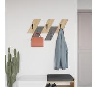 Hocuspicus Hocus Picus Modern Wall-Mounted Coat Rack, Engineered Wood Geometric Shape with 5 Black Metal Hooks 75.2(W) x1.8(D) x45.3(H) cm (Oak, Retro Grey)