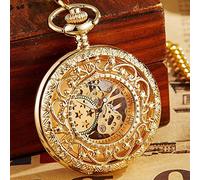 HODAGES Pocket Watch Luxury Steampunk Gold Bronze Mechanical Pocket Watch with Chain Hand Wind Hollow Clock for Men Women Gift,Bronze (Gold)