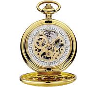 HODAGES Pocket Watch Mens Pocket Watch,Hollow Perspective Bottom Cover Mechanical Men's Pocket Watch Men's Mechanical Pocket Watch (Gold Shell Gold Surface)