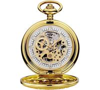 HODAGES Pocket Watches Mens Pocket Watch,Hollow Perspective Bottom Cover Mechanical Men's Pocket Watch Men's Mechanical Pocket Watch (Gold Shell Gold Surface)