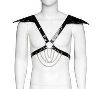 HODAGES Strappy Harness Crop Top Mens PU Leather Adjustable Body Chain Chest Harness Belt with Shoulder Cape Armors Gothic Punk Waist Belt Straps (Color : Black, Size : Free Size) (Black Free Size)