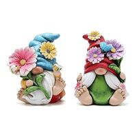 Hodao 2pcs 4" H Spring Summer Gnome Garden Decorations- Tomte Elf Fall Gnome Decorations Gifts -Swedish Elf Dwarf Figurine Table Gnome Decor Indoor Home Decorations (Gnome Color 1)