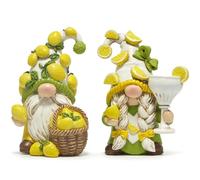 Hodao 2PCS Lemon Gnome Figurine Set - Lemon-Themed Gnome Indoor Home Decor for Summer - Small Decorative Gnomes for Kitchen, Living Room, or Shelf - Cute Lemon Gnome Ornament Set