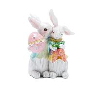Hodao 3 PCS Easter Bunny Family Decorations Spring Easter Rabbit Decors Figurines Tabletopper Decorations for Party Home Holiday Cute Rabbit Easter Day Decorations (White Couple Bunny)