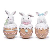 Hodao 3PCS Easter Day Bunny Decoration Hear-No, See-No, Speak-No Bunny Figurines Decor Gifts Handcrafted Resin Easter Rabbit Figurines Spring Rabbit Decor for Home, and Holiday Celebrations (Brown)