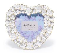 Hodao 4x4 Inch Heart Shaped Photo Frame - 3D Floral Decor Design Picture Frame for Home Decor, Wedding, Valentine’s Day & Photo Display (white- Heart Shaped)