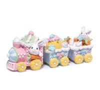 Hodao 9.25" Easter Day Bunny Train Decoration Easter Family Warmth Figurines Spring Bunny Decor Handmade Gingerbread Train Figurines for Home Easter Decor Gifts - Easter Day Party (Multicolor)