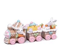 Hodao 9.25" Easter Day Bunny Train Decoration Easter Family Warmth Figurines Spring Bunny Decor Handmade Gingerbread Train Figurines for Home Easter Decor Gifts - Easter Day Party (Brown)