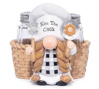 Hodao Chef Gnomes With Salt and Pepper Shaker Figurines Decoration Gnomes Set with Salt And Pepper Holder For Kitchen Decor Gnomes Sculptures & Dining Table Decor For Home Gifts For Mom (White-One)