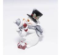 Hodao Christmas Snowman Figurine with Red Scarf Joyful Holding Small Snowman Decorations, Cozy Festival Home Decor for Fireplace, Tabletop, and Living Room (Grey)