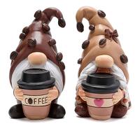 Hodao Coffee-Themed Gnome Duo: Male & Female Gnome Figurines, Coffee Decor Statue for Indoor Home Decor, Gardens, Porches - Brown