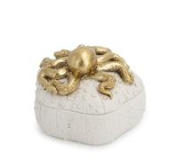 Hodao Ocean Crafts Sea Turtle & Octopus Resin Jewelry Box with Coral Lid - Handmade Organizer for Rings Earrings Necklaces, Blue/White, Ocean-Themed Storage Case Decor Gifts For Women (White-Gold)