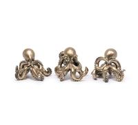 Hodao Octopus Figurines, See No Evil Hear No Evil Speak No Evil Octopus Statues, Cute Resin Octopus Decor for Home Office Desk Shelf, Unique Gift for Animal Lovers & Zen Decor Enthusiasts (Gold)