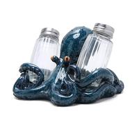 Hodao Octopus Salt and Pepper Shaker Set with Holder - Beach Bar or Tropical Kitchen Decor