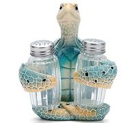 Hodao Salt and Pepper Shaker Turtle Set with Holder - Beach Bar or Tropical Kitchen Decor by Home Gifts