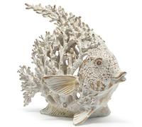 Hodao Sea Coral Fish Figurines Decoration - Tropical Summer Garden Decor Crafts for Home Office (White)