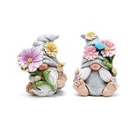 Hodao Set of 2 Spring Gnome Decorations Flower Gnomes Ornaments Decor Summer Outdoor Figurines Spring Elves for Porch, Garden Yard, Flower Bed Garden Gifts for Women, Mom (Grey)