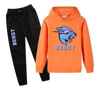 HodarSun Boys Tracksuits Hoodie Sweatshirt and Pants 2pcs Sets YouTube Gamer Cartoon Lightning Cat Printed Kids Clothing Ages 2-13 Orange 6-7 Years