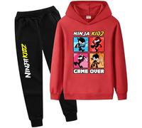 HodarSun Ninja Kidz Merch Boys Tracksuits Hoodies Sweatshirt and Pants 2pcs for Kids Comfortable Casual Suits, Red, Age 4-5