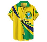 Hodaweisolp Bowling Shirts for Men Short Sleeve Button Down Hawaiian Casual Printed Loose Beach Shirt, World Cup-brazil-01, XL