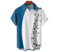 Hodaweisolp Men's Casual Short Sleeve Button Down Bowling Summer Loose Hawaiian Beach Shirts, Blue Music, Large