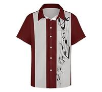 Hodaweisolp Men's Casual Short Sleeve Button Down Bowling Summer Loose Hawaiian Beach Shirts, Bowling-wine Music, Large