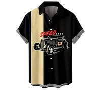 Hodaweisolp Men's Casual Short Sleeve Button Down Bowling Summer Loose Hawaiian Beach Shirts, Retro Car Print, XXL