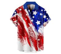 Hodaweisolp Men's for Adult Casual Short Sleeve Button Down Bowling Summer Loose Hawaiian Beach Shirts, Z5 Red Blue Star, 3XL