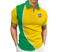 Hodaweisolp Men's Short Sleeve Zipper Casual Slim Fit Printed Golf Polo Shirt Tops, Z-world Cup-brazil Team, Medium