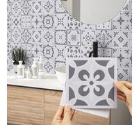 Hode 24 Pieces Victorian Style Tile Stickers 15x15cm, Decoration Stick on Tiles for Kitchen Bathroom, Vinyl Wrap for Wall, Self Adhesive Decal Waterproof(Glossy)