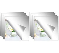 Hode 4 Pieces Self Adhesive Mirror Tiles 20x20cm (2mm Thick), Acrylic Stick on Mirror Stickers, Flexible Tiles for Wall, Bathroom, Bedroom (Pack of 2)