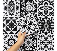 Hode Kitchen Bathroom Tile Stickers Stick on Tiles, Sticky Back Peel and Stick Self Adhesive Wall, Vinyl Waterproof Black and White Moroccan, 24pcs 15x15cm