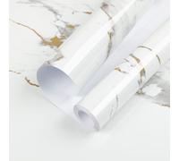 Hode Marble Sticky Back Plastic 40cm X 6m Granite White Golden Vinyl Wrap Contact Paper Self Adhesive Wallpaper Waterproof PVC Roll for Kitchen Countertop Furniture Easy to Remove