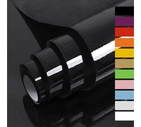 Hode Vinyl Wrap Black Sticky Back Plastic Roll 40cmX10m, Black Glitter Effect Self Adhesive Wallpaper for Furniture Stickers, Peel and Stick Kitchen Bathroom Covering Contact Paper (High Gloss)