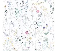 Hode White Floral Vinyl Wrap Sticky Back Plastic Patterned Contact Paper Self Adhesive, Peel and Stick Wallpaper for Furniture Kitchen Living Room Bedroom Bathroom Wall Paper 44x300cm