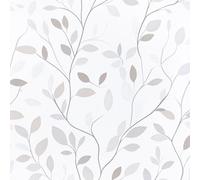 Hode White Leaves Vinyl Wrap Sticky Back Plastic Patterned Contact Paper Self Adhesive, Peel and Stick Wallpaper for Furniture Kitchen Living Room Bedroom Bathroom Wall Paper 44x300cm